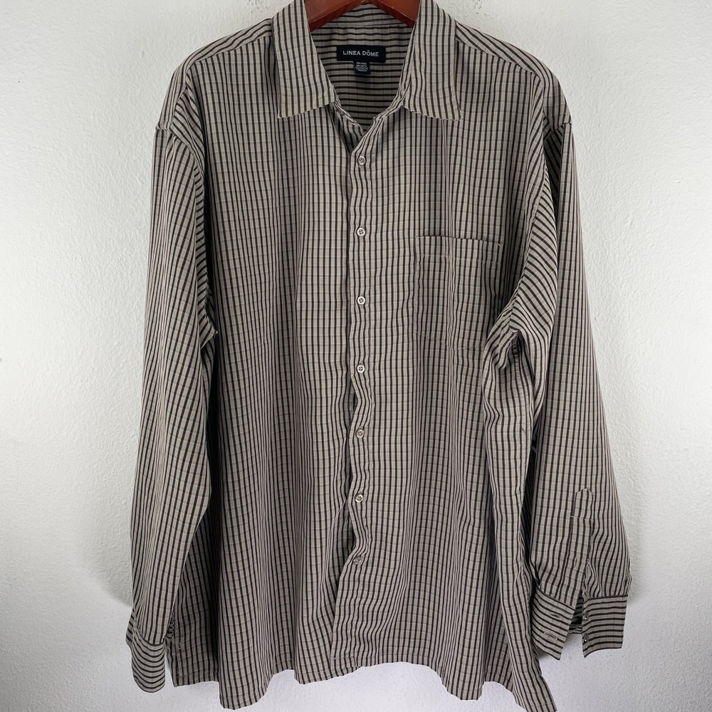 Linea Dome Mens 4XL Striped Button Down Shirt Brown Black Long Sleeve 20-20.5